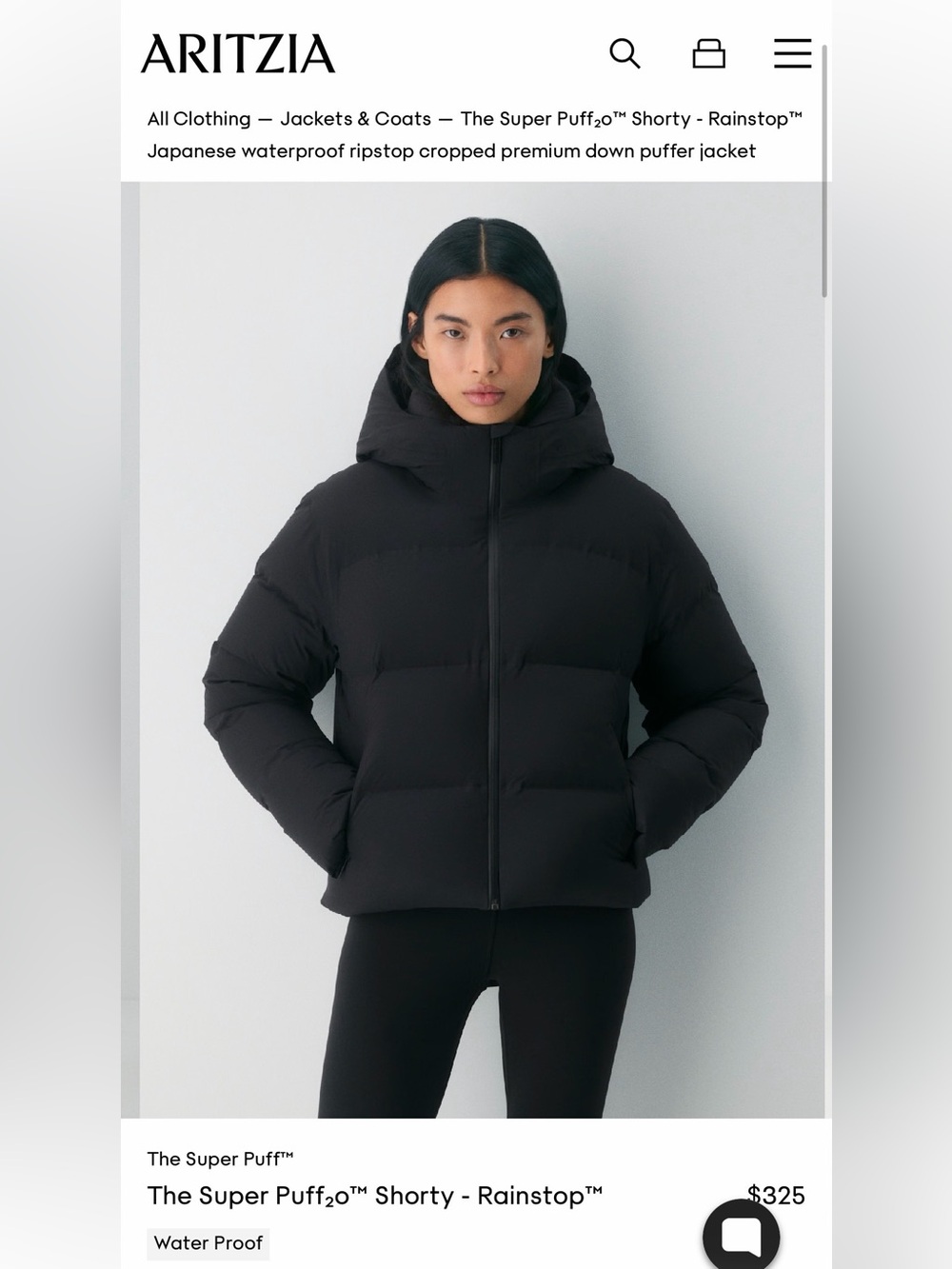 Aritzia The Super Puff 20 Black Hooded Puffer Jacket. Size  XL